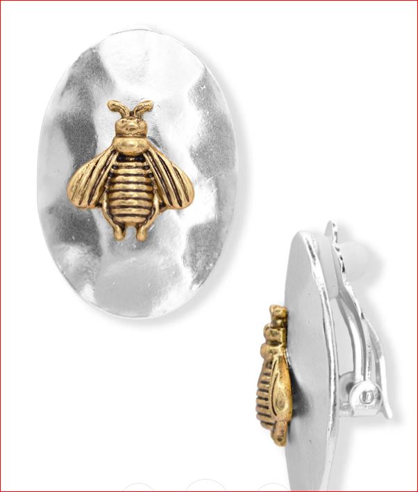 Karine Sultan Oval Clip Bee Earrings