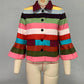 UZ Wholesale Puff Sleeves Multi-Colored Thick Striped Lapel Blouses&Shirts Tops: COLORFUL / L