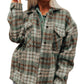 Cinnamon Plaid Print Chest Pockets Turn Down Collar Shacket