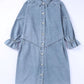 Light Blue Casual Buttoned Ruffle Denim Short Dress