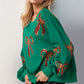 Double Take Christmas Bow Sequin Round Neck Dropped Shoulder Sweatshirt