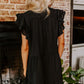 Black Floral Embroidered Frill Neck Ruffle Babydoll Tiered Dress