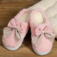 Pink Contrast Bowknot Applique Plush Winter Slippers