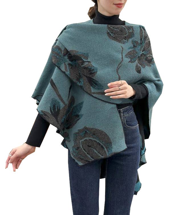 Winding River - Cozy Cashmere Like Travel Wrap Aqua/Black Reversible Loop