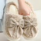 Pink Contrast Bowknot Applique Plush Winter Slippers