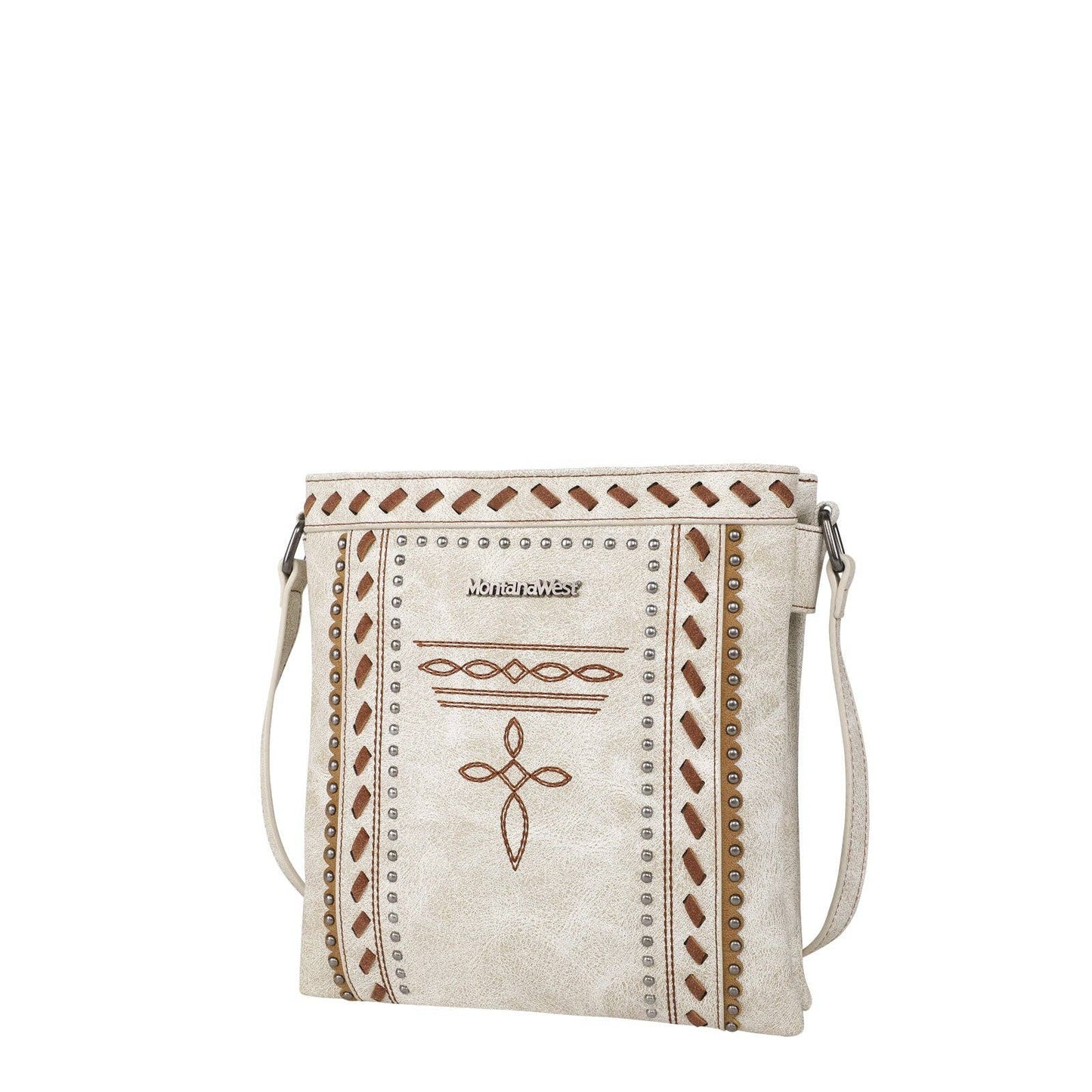 Montana West - MW1124G-9360 Montana West Embroidered Stitch Crossbody: Light Brown