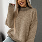 Pale Khaki Contrast Trim Mock Neck Drop Shoulder Sweater