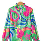 Green Abstract Print Ruffled Sleeve Buttoned V Neck Blouse