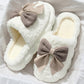 Pink Contrast Bowknot Applique Plush Winter Slippers