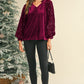 Evergreen Velvet Sequin Patchwork Sleeve Button Up Blouse