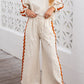 White Ric Rac Trim Long Sleeve Top and Wide Leg Pants Set