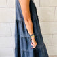 Blue Sleeveless Tiered Chambray Maxi Dress