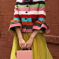 UZ Wholesale Puff Sleeves Multi-Colored Thick Striped Lapel Blouses&Shirts Tops: COLORFUL / L