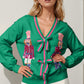 Double Take Full Size Nutcracker Sequin Bow Decor Cardigan