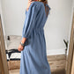 Myosotis Chambray Deep V Neck Bracelet Sleeve Maxi Dress