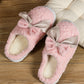 Pink Contrast Bowknot Applique Plush Winter Slippers