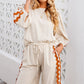 White Ric Rac Trim Long Sleeve Top and Wide Leg Pants Set