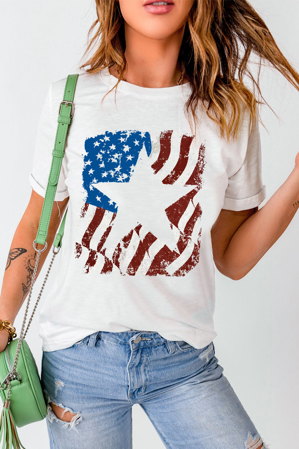 USA Flag Graphic Round Neck Tee