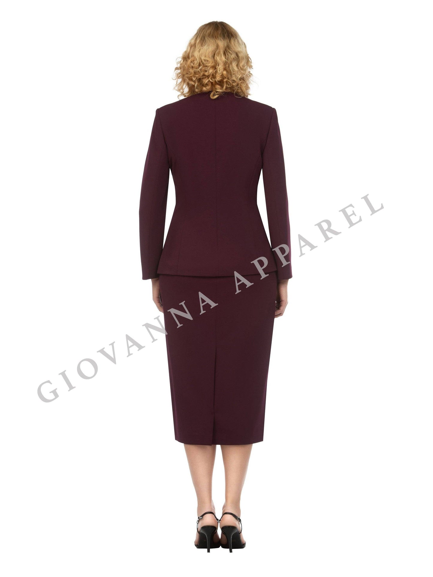 Giovanna - 3pc Collarless Clean Lines Detailed Skirt Suit: DARK NAVY / 16