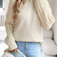 Beige Twist Sleeve Patchwork Plain Sweater