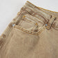 Light French Beige Acid Washed High Rise Cropped Jeans