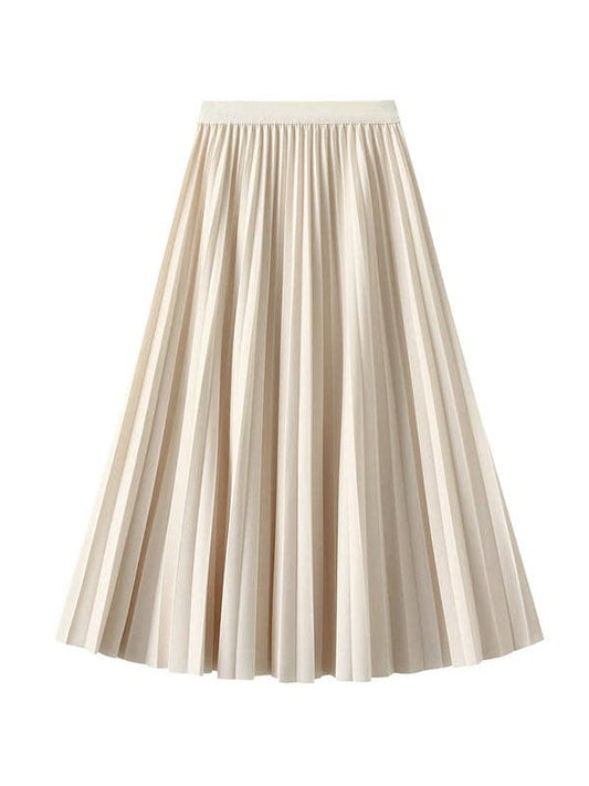 UZ Wholesale Elasticity Pleated Solid Color A-Line Loose Skirt: APRICOT / One_size