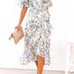 High-Low Printed Surplice Flutter Sleeve Midi Dress