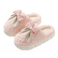 Pink Contrast Bowknot Applique Plush Winter Slippers