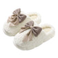 Pink Contrast Bowknot Applique Plush Winter Slippers