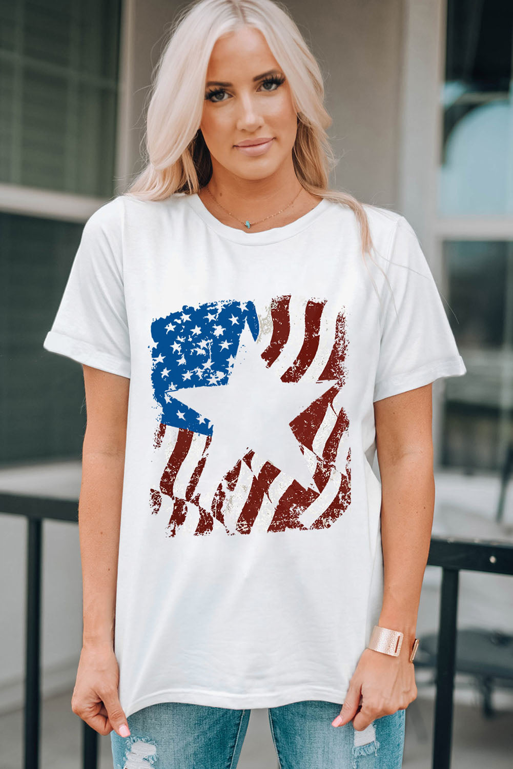 USA Flag Graphic Round Neck Tee