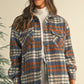 Cinnamon Plaid Print Chest Pockets Turn Down Collar Shacket