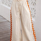 White Ric Rac Trim Long Sleeve Top and Wide Leg Pants Set