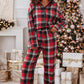 Red Christmas Checkered Pattern Loose Shirt and Pants Pajama Set