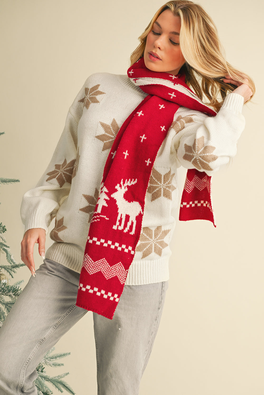 White Christmas Snowflake Pattern Tunic Sweater