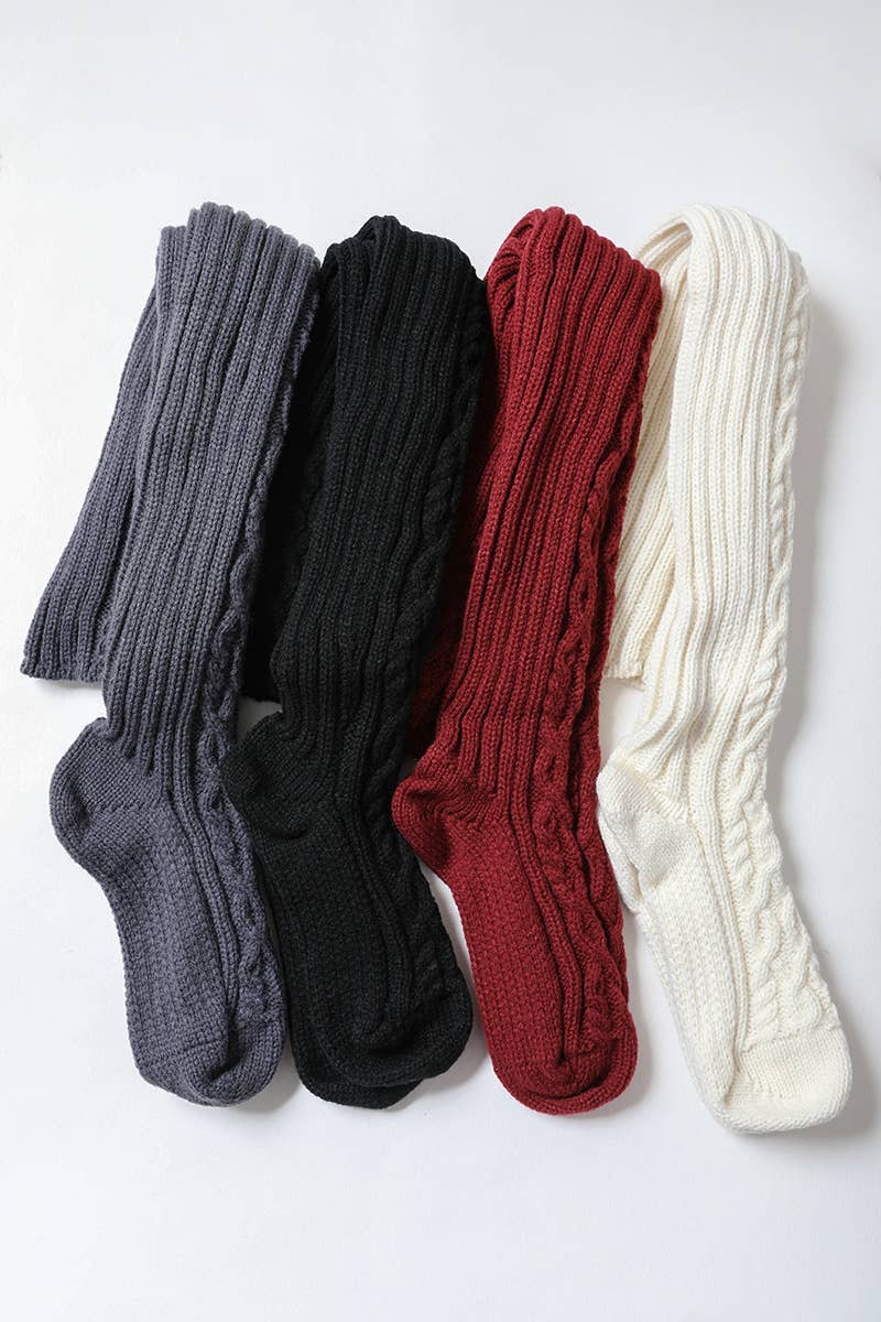 Leto Accessories - Cable Knit Socks: Gray