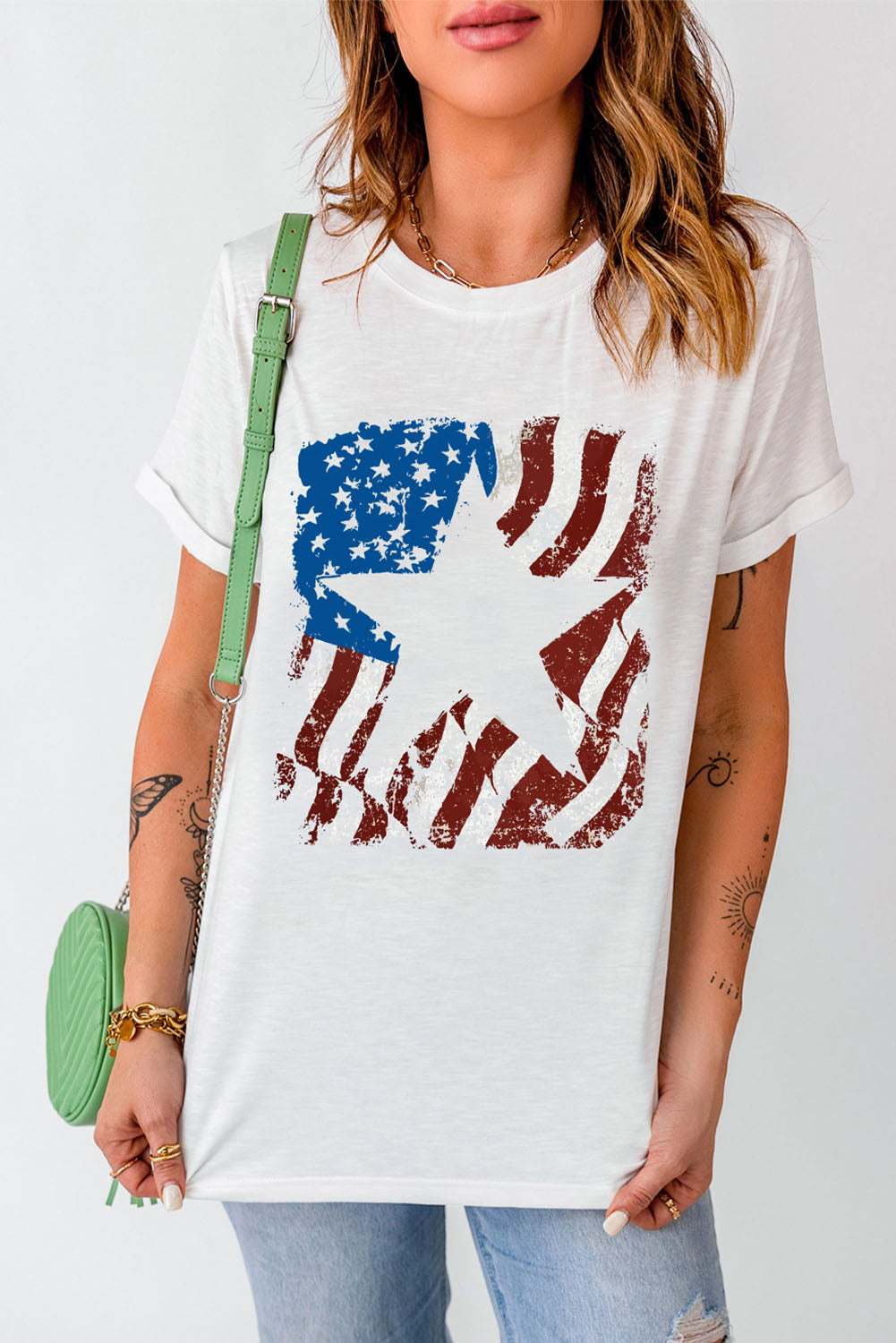 USA Flag Graphic Round Neck Tee