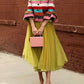 UZ Wholesale Puff Sleeves Multi-Colored Thick Striped Lapel Blouses&Shirts Tops: COLORFUL / L