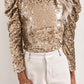 Black Sequin Mock Neck Ruched Puff Sleeve Top