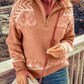 Pink Casual Geometric Knit Quarter Zip Sweater