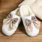 Pink Contrast Bowknot Applique Plush Winter Slippers