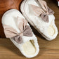 Pink Contrast Bowknot Applique Plush Winter Slippers