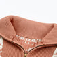 Pink Casual Geometric Knit Quarter Zip Sweater