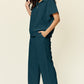 Double Take Full Size Texture Half Zip Short Sleeve Top and Pants Set