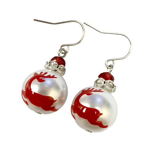 Fiona Accessories - Christmas Beaded Dangle Earrings Holiday Gifts: Red Reindeer