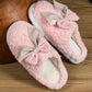 Pink Contrast Bowknot Applique Plush Winter Slippers