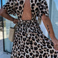 Khaki Leopard V Neck Cinched High Waist Open Back Maxi Dress