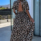 Khaki Leopard V Neck Cinched High Waist Open Back Maxi Dress