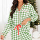 Fiery Red Plaid Print Shirt and Drawstring Pants Pajama Set