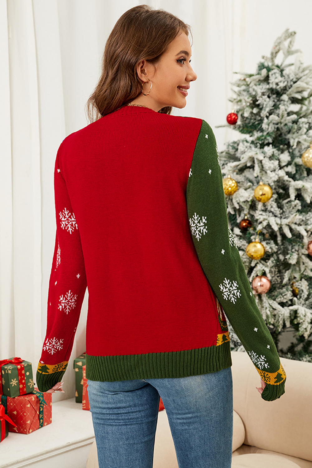 Racing Red Christmas Contrasting Jacquard Cardigan