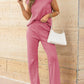Round Neck Cap Sleeve Top and Pants Knit Set